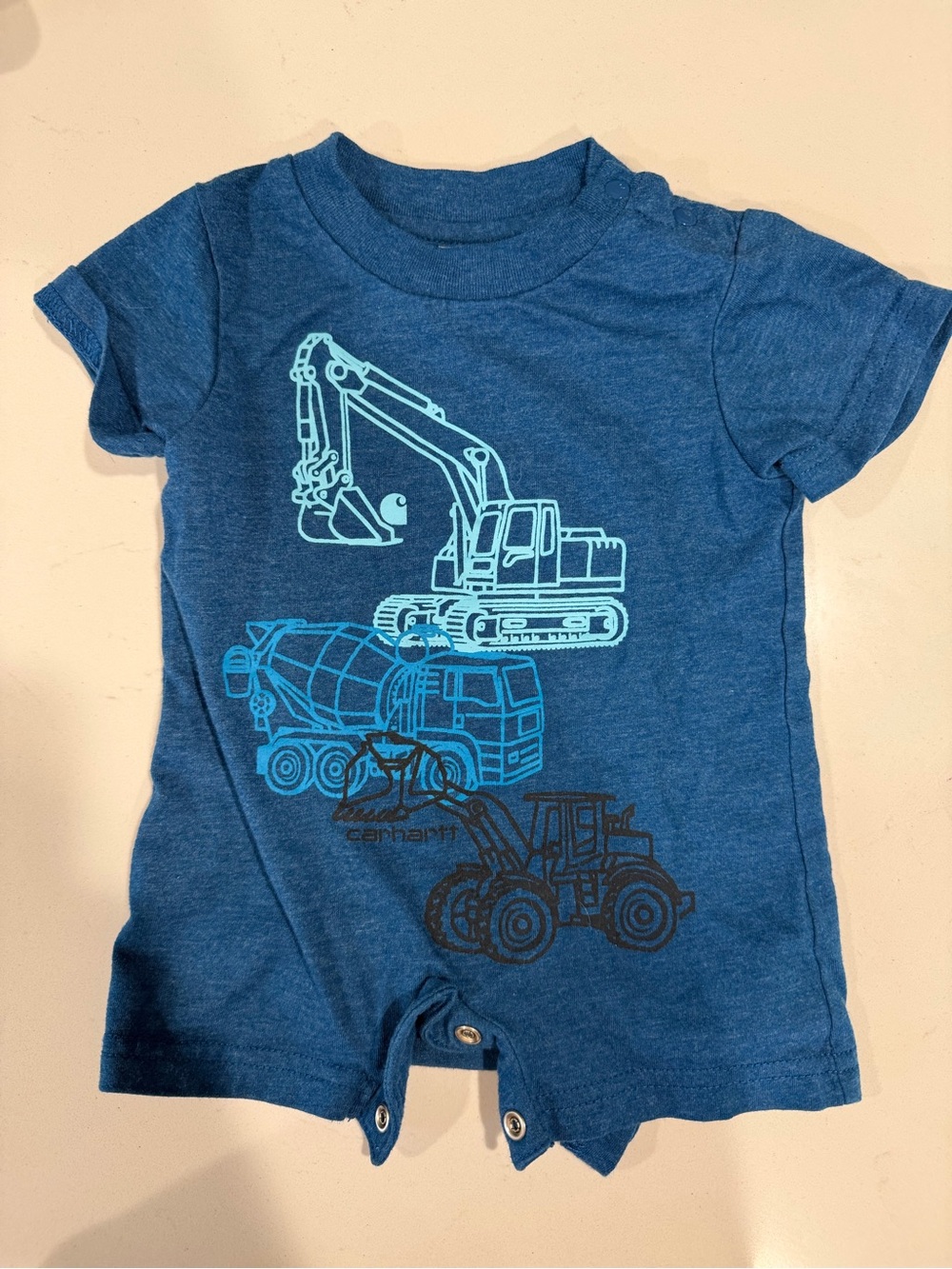 Carhartt Blue Kids Short Sleeve Romper with Construction Trucks